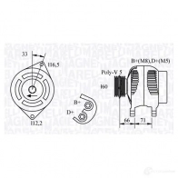 Генератор MAGNETI MARELLI 6332 1328 Fiat Marea (185) 1 Седан 1.6 100 16V Bipower 103 л.с. 1999 – 2002 944390406210 063321328010