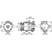 Компрессор кондиционера AVA QUALITY COOLING TOK599 Toyota Hiace (H200) 5 2004 – 2019 U0LQA0H 8EAE 8