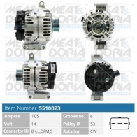 Генератор MEAT & DORIA W GLNO Ford Transit 6 (FD) Автобус 2.0 TDCi (FF. FE. FG) 125 л.с. 2002 – 2006 5510023