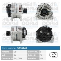 Генератор MEAT & DORIA Volkswagen Bora (A4, 1J) 4 1999 – 2005 5510248 BIE FV