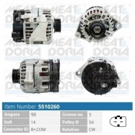 Генератор MEAT & DORIA 5510260 Smart Fortwo (451) 2 Купе 0.8 CDi (4501) 54 л.с. 2009 – 2025 S3TJ Y