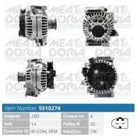 Генератор MEAT & DORIA MB 39C 5510274 Mercedes C-Class (S203) 2 Универсал 2.2 C 200 CDI (2007) 122 л.с. 2003 – 2007