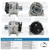Генератор MEAT & DORIA 8Y BR1 5510449 Audi A3 (8L) 1 1996 – 2003