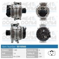 Генератор MEAT & DORIA 9MRJ 9 Audi A5 (8T3) 1 Купе 1.8 Tfsi 170 л.с. 2007 – 2017 5510560