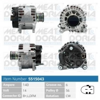 Генератор MEAT & DORIA 5515043 W OSG4 Audi A3 (8P1) 2 Хэтчбек 2.0 S3 Quattro 265 л.с. 2006 – 2012