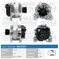 Генератор MEAT & DORIA 5515101 RSC 8R Volkswagen Jetta 5 (A5, 1K2) Седан 2.5 170 л.с. 2008 – 2010