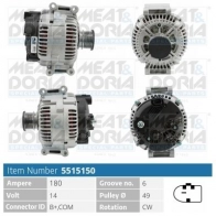 Генератор MEAT & DORIA 5515150 CT QR1RJ Mercedes Vito (W639) 2 Фургон 2.2 111 CDI (6301. 6303. 6305) 109 л.с. 2003 – 2024