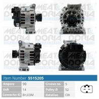 Генератор MEAT & DORIA I 3SF138 5515205 Mercedes B-Class (W245) 1 Хэтчбек 2.0 B 200 TURBO (2434) 193 л.с. 2005 – 2011