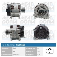 Генератор MEAT & DORIA Audi A1 (8X) 1 2010 – 2018 5515366 J F82A