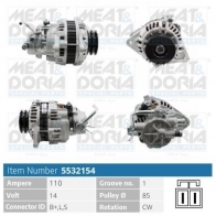 Генератор MEAT & DORIA Hyundai H1 Starex (A1) 1 Минивэн 2.5 TCi 101 л.с. 2004 – 2007 H1784 6P 5532154