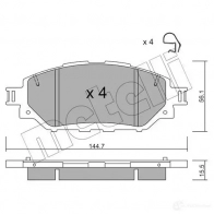 Тормозные колодки дисковые, комплект METELLI Toyota Hilux (AN120, 30) 8 Пикап 2.5 D 4WD (KUN125) 102 л.с. 2015 – 2024 22-1090-0 2231 0 X40TV9D