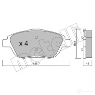 Тормозные колодки дисковые, комплект METELLI Citroen C4 Cactus 1 (PF1) Хэтчбек 1.5 BlueHDi 100 99 л.с. 2018 – 2024 9GUS14 22-0852-0 248 83