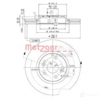 Тормозной диск METZGER 24827v 6 5GN4 Renault Laguna (BG) 2 Хэтчбек 1.6 16V (BG1G. BG1H) 112 л.с. 2005 – 2007 8020584030165