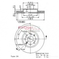 Тормозной диск METZGER Fiat Punto Evo (199) 3 Хэтчбек 1.4 75 л.с. 2009 – 2012 1Z2NG 3 24980e 8020584249802