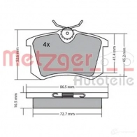 Тормозные колодки дисковые, комплект METZGER 995272 1170001 2 0960 20961 - Изображение 5