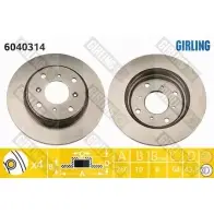 Тормозной диск GIRLING Honda Prelude 4 (BB1, 2, 3) Купе 2.2 S 131 л.с. 1991 – 1996 UO 0VG 3322937460526 6040314