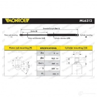 Амортизатор капота MONROE Mercedes GL (X164) 1 Внедорожник 8EG 97 ML6312 5412096550720