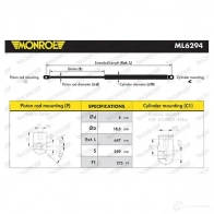 Амортизатор капота MONROE 1208332199 UU L0V 5412096550546 ML6294 - Изображение 2