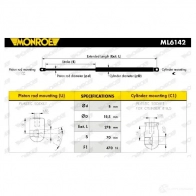 Амортизатор капота MONROE 5412096458200 KCA5 D1 ML6142 Bmw 7 (F01, F02, F03, F04) 5 Седан 3.0 730 d xDrive 258 л.с. 2011 – 2015