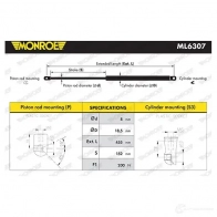 Амортизатор стекла багажника MONROE 5412096550676 NDI6 K Mazda Tribute (EP) 1 Внедорожник 3.0 V6 AWD 203 л.с. 2004 – 2008 ML6307