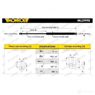 Амортизатор стекла багажника MONROE 5412096456930 498308 ML5998 6G2 XH - Изображение 6