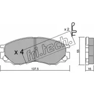 Тормозные колодки, дисковые, комплект FRI.TECH. 416.0 2329 0 Q1T5M Mitsubishi L200 3 (K7T, K6T) Пикап 2.8 D 4WD 140 л.с. 1996 – 2003