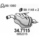 Глушитель ASSO Opel Vectra (C) 3 Седан 2.2 DTI 16V (F69) 125 л.с. 2002 – 2004 34.7115 72N3 HWU