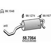 Глушитель ASSO Volkswagen Lupo (6X1, 6E1) 1 Хэтчбек 1.4 16V 75 л.с. 1998 – 2005 58.7064 6 VK4K