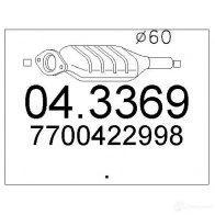 Катализатор MTS Renault Laguna (K56) 1 Универсал 3.0 24V (K56V) 190 л.с. 1997 – 2001 UA 8LO 8033464062125 043369