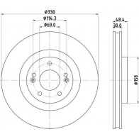 Тормозной диск NISSHINBO Kia Optima (JF) 4 Универсал 2.0 T-GDi GT 238 л.с. 2018 – 2025 ND6130K X SDGZ
