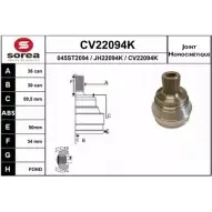 Шрус граната EAI 045 ST2094 CV22094K CV22094K Audi A6 (C4) 1 Универсал 2.6 Quattro 150 л.с. 1994 – 1997