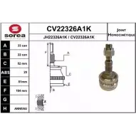 Шрус граната EAI Opel Astra (G) 2 Хэтчбек 1.7 TD (F08. F48) 68 л.с. 1998 – 2000 JH22326A1K CV22326A1K CV22326A1 K