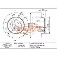 Тормозной диск FREMAX BD-2043 FGIF877 FP SRCI6 2886400