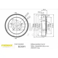 Тормозной барабан FREMAX TA 4PY BD-5091 Jeep Compass (MK49) 1 Кроссовер 2.2 CRD 136 л.с. 2011 – наст. время JP0I7