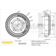 Тормозной барабан FREMAX 2887504 NC0D GS BD-6969 3GK61EI