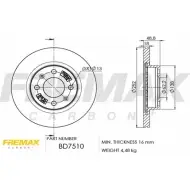 Тормозной диск FREMAX A JUR6S5 BD-7510 VXDTL 2887587