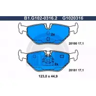 Тормозные колодки дисковые, комплект GALFER 20181 3285699 B1.G102-0316.2 2 0180