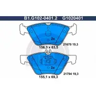 Тормозные колодки дисковые, комплект GALFER 3285749 B1.G102-0401.2 216 70 21794