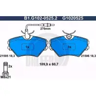 Тормозные колодки дисковые, комплект GALFER 215 95 B1.G102-0525.2 Renault Laguna (B56) 1 Хэтчбек 2.2 D (B56F/2) 83 л.с. 1993 – 2001 21596