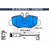 Тормозные колодки дисковые, комплект GALFER B1.G102-0752.2 Mercedes Vito (W639) 2 Автобус 3.7 123 (6301. 6303. 6305) 224 л.с. 2004 – 2008 24 008 G1020752