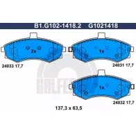 Тормозные колодки дисковые, комплект GALFER 24032 B1.G102-1418.2 Kia Spectra (LD) 2 Седан 1.6 122 л.с. 2006 – 2009 24 031