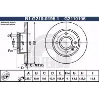 Тормозной диск GALFER G2110 196 Ford Orion 3 (EA, GAL) 1990 – 1996 B1.G210-0196.1 9FC0GH