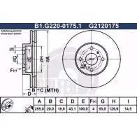 Тормозной диск GALFER B1.G220-0175.1 K7NC51 G21 20175 Toyota bB
