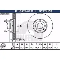 Тормозной диск GALFER Opel Astra (G) 2 Хэтчбек 1.7 DTI 16V (F08. F48) 75 л.с. 2000 – 2005 G2124 152 B1.G224-0152.1 MZ3YWAN