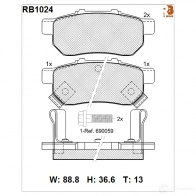 Дисковые тормозные колодки R BRAKE 23343 RB1024 Honda Jazz 4 (GK) Хэтчбек 1.5 117 л.с. 2014 – наст. время 21 738