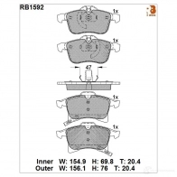 Дисковые тормозные колодки R BRAKE 2 3832 RB1592 Opel Astra (H) 3 Седан 1.8 (L69) 07 140 л.с. 2007 – 2012 23833