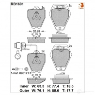 Дисковые тормозные колодки R BRAKE 214 52 Audi A8 (D2) 1 Седан 4.2 Quattro 286 л.с. 1995 – 1998 RB1691 21453