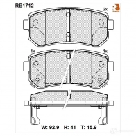 Дисковые тормозные колодки R BRAKE RB1712 24321 2 4320 Hyundai Tucson (JM) 1 Кроссовер 2.0 AWD 143 л.с. 2005 – 2010