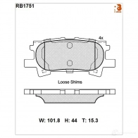 Дисковые тормозные колодки (противоскрипная пластина в компл.) R BRAKE 4389687 239 67 RB1751 D996-7897