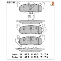 Дисковые тормозные колодки R BRAKE Jeep Grand Cherokee (WK, WK2) 4 Внедорожник 3.6 V6 284 л.с. 2010 – 2024 24258 2 4111 RB1766